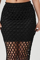 Sweater-Knit Netted Midi Skirt