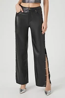 Faux Leather Rhinestone Chain Pants