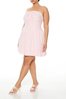 Plus Eyelet Lace-Up Mini Dress