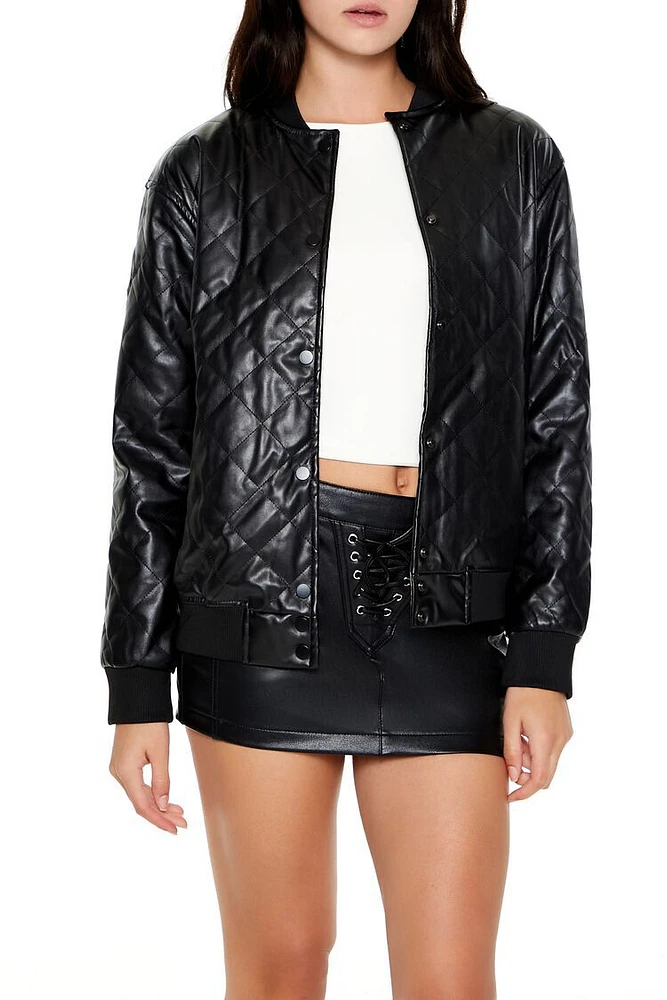 Quilted Faux Leather Bomber Jacket