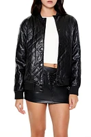 Quilted Faux Leather Bomber Jacket