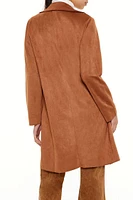 Faux Suede Open-Front Trench Coat