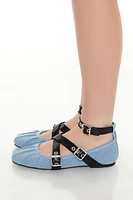 Buckled Strappy Denim Ballet Flats