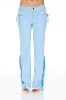 Rhinestone Fringe Faux Suede Pants