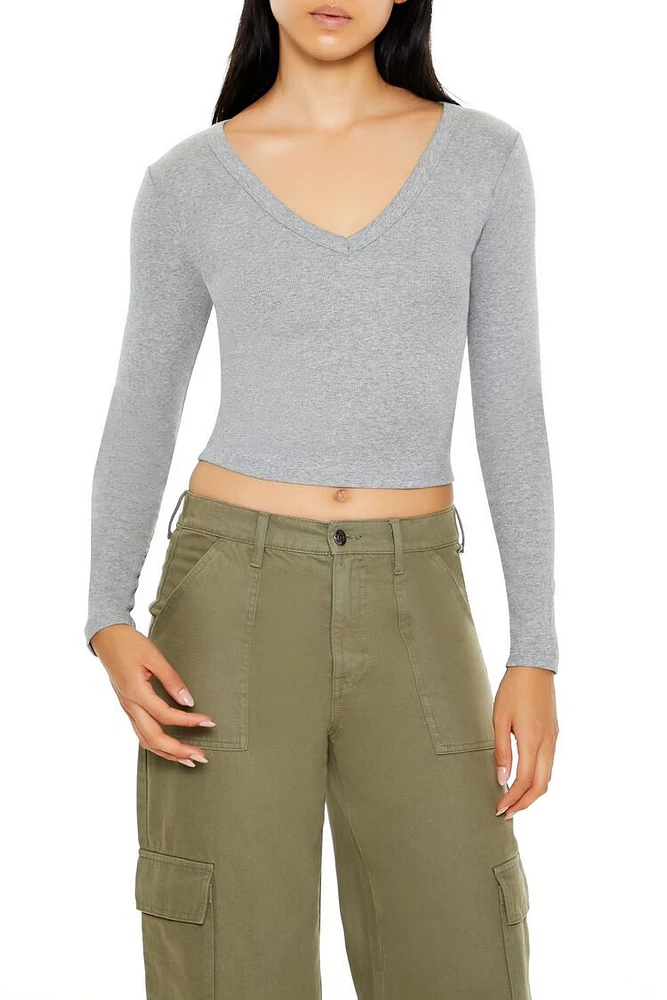 Long-Sleeve V-Neck Crop Top