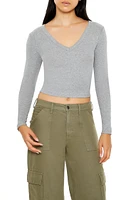 Long-Sleeve V-Neck Crop Top