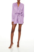 Satin Long-Sleeve Wrap Romper