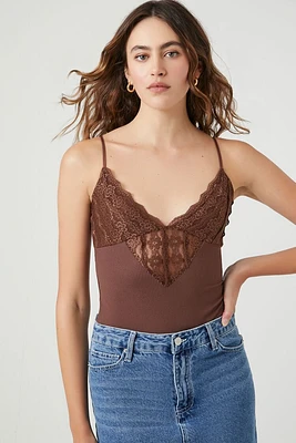 Ribbed Lace-Trim Cami Bodysuit