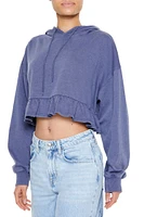 Cropped Ruffle-Hem Hoodie