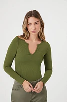 Split-Neck Long-Sleeve Bodysuit