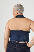 Plus Denim Cropped Halter Top