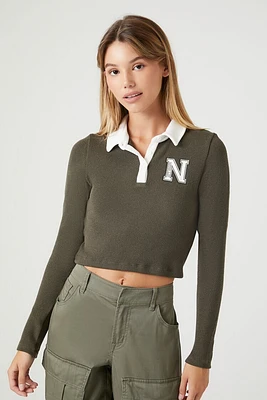 Letter Graphic Cropped Rugby Shirt