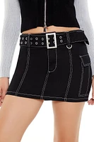 Belted Twill Cargo Mini Skirt