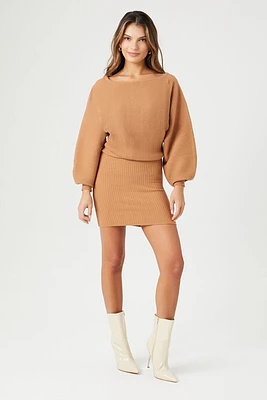 Balloon-Sleeve Mini Sweater Dress