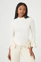 Ribbed Ruffle-Trim Top