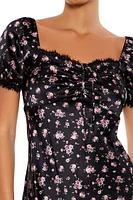 Floral Print Lace-Trim Mini Dress