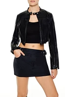 Cropped Faux Leather Moto Jacket