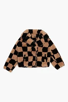 Girls Checkered Faux Fur Jacket (Kids)