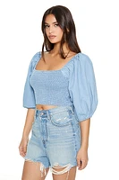 Chambray Smocked Crop Top