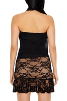 Ruched Mesh Tube Top & Scarf Set
