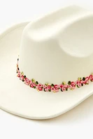 Floral Embroidered-Trim Cowboy Hat