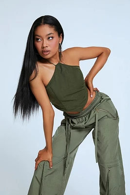 Toggle Drawstring Halter Crop Top