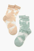 Sheer Floral Crew Socks Set - 2 pack