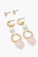 Faux Pearl Stud & Hoop Earring Set