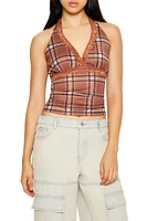 Mesh Plaid Halter Top