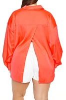 Plus High-Low Satin Shirt