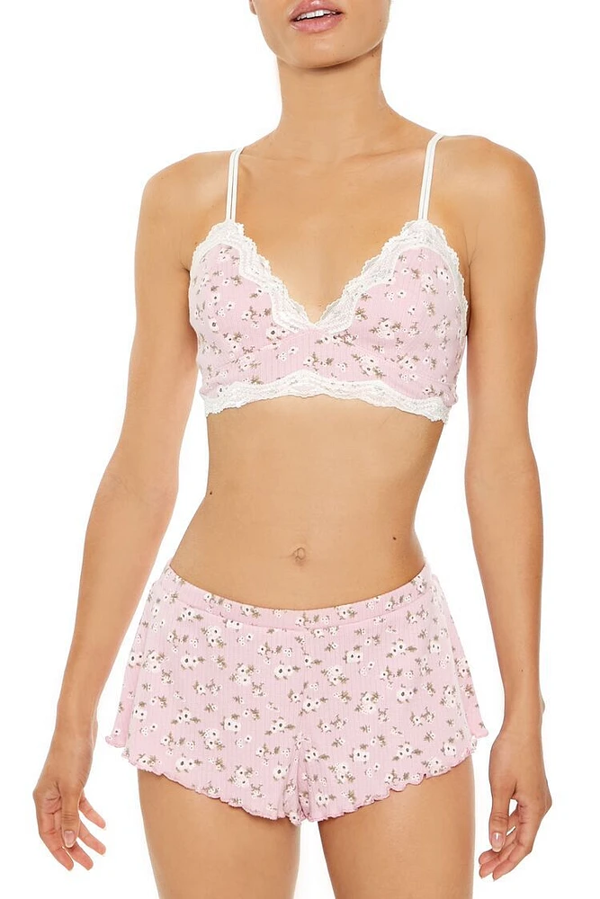 Lace- Trim Floral Print Bralette