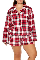 Plus Plaid Shirt & Shorts Pajama Set