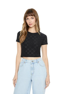 Cropped Eyelet Tee