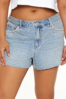 Plus Retro Rhinestone Denim Shorts