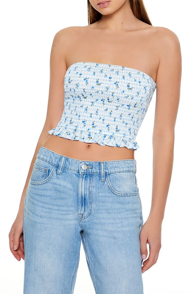 Gingham Floral Tube Top