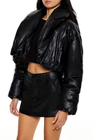 Faux Leather Cropped Puffer Jacket