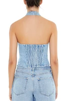 Zippered Denim Halter Crop Top