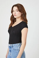 Cropped Pointelle Knit Tee