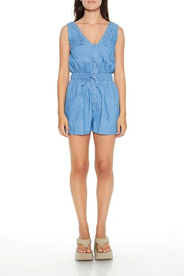 Chambray Tie-Waist Tank Romper