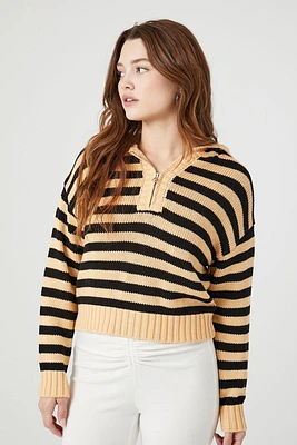 Striped Hooded Half-Zip Sweater