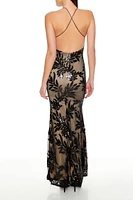 Sequin Leaf Jacquard Maxi Dress