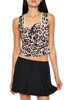 Satin Leopard Print Ribbon Crop Top