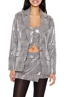 Sequin Plaid Notched Blazer