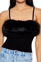 Faux Fur-Trim Sweater-Knit Cami