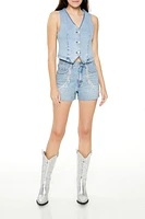 Rhinestone Chain-Trim Denim Shorts