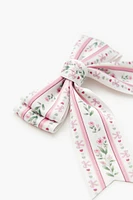 Floral Striped Bow Hair Clip