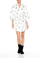 Teddy Bear Print Tie-Waist Robe