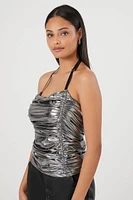 Metallic Ruched Halter Top