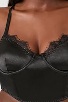 Lace-Trim Satin Underwire Bra