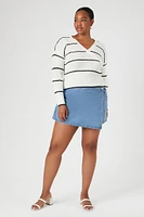 Plus Surplice Striped Sweater